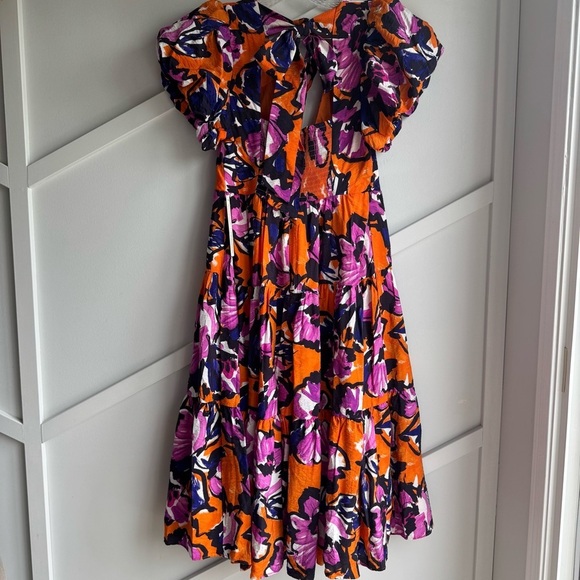 By Anthropologie Puff Sleeve Midi Floral Orange and Purple Dress size S - Picture 10 of 11